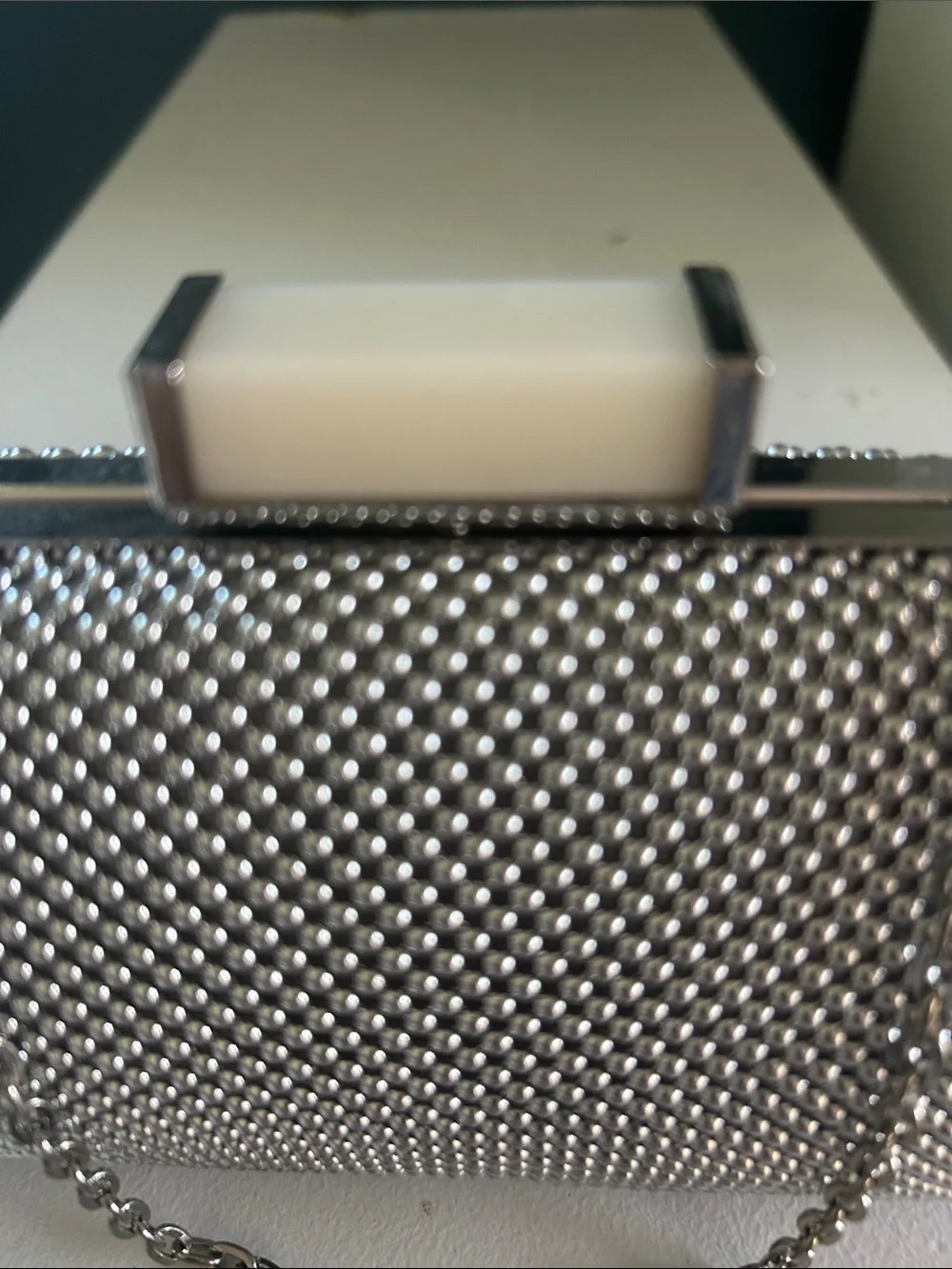 Silver Crystal Mesh Convertible Clutch with Chain Strap
